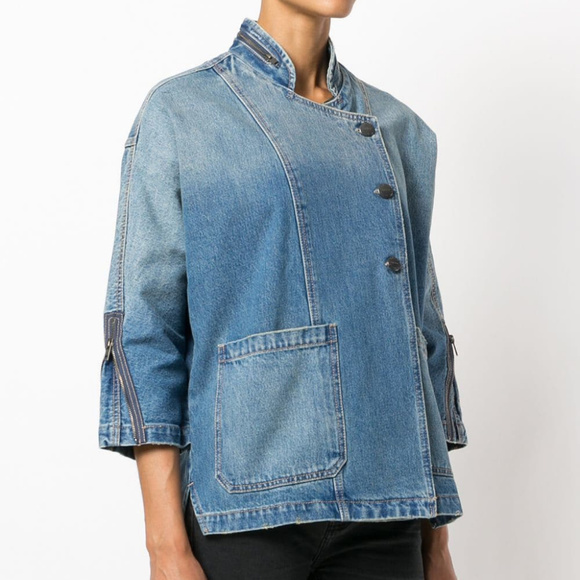 🆕 Current/Elliott Cropped Sleeve Denim Jacket Med - Picture 3 of 6